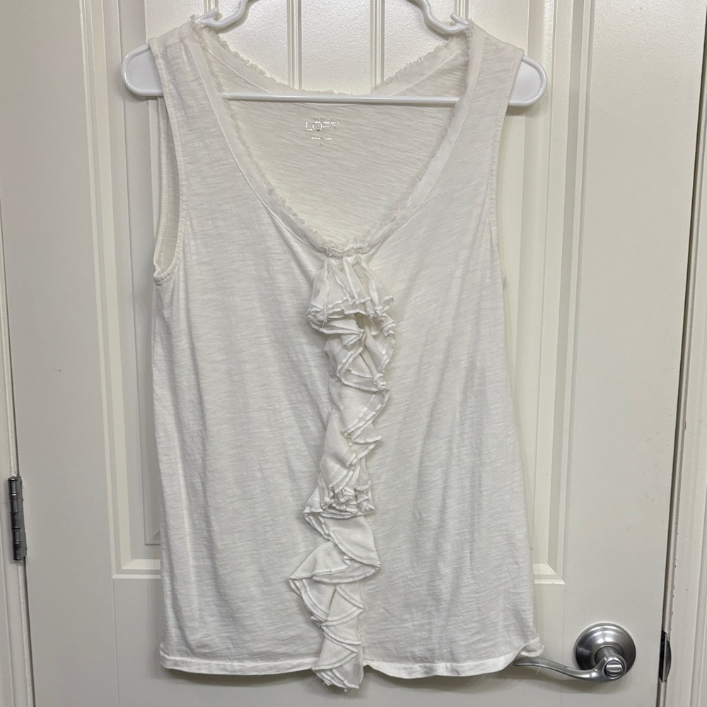 LOFT White Ruffle Front Tank Top